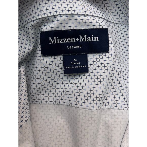 Mizzen & Main Leeward Dress Shirt Sz M Collared L/S White/Blue Geometric Preppy - Picture 3 of 6